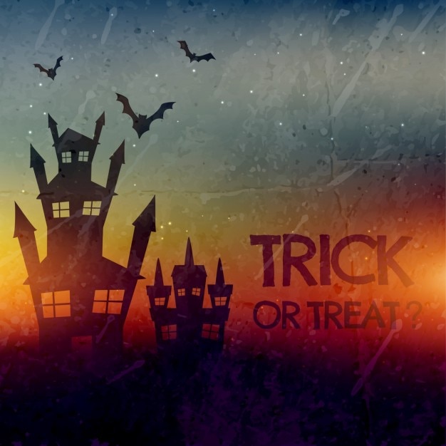 Free Vector two creepy houses on halloween night