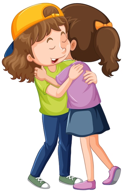 Free vector two cute girls hugging each other