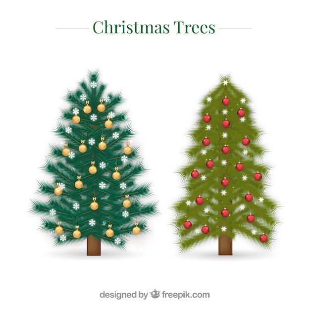 Two decorative christmas trees in realistic style