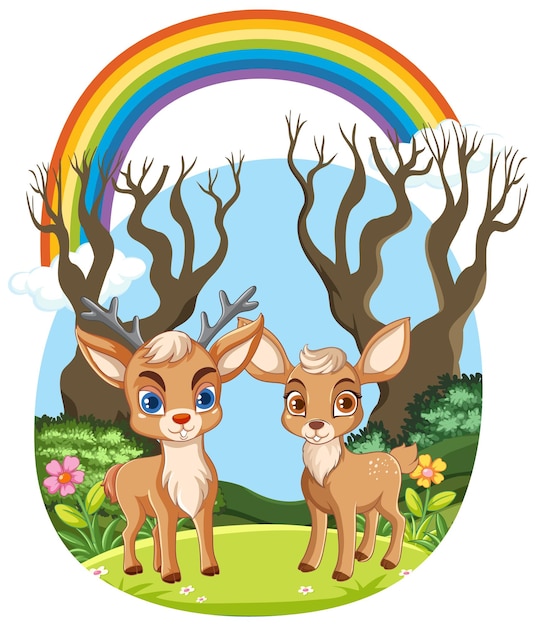 Free Vector two deers in woods scene