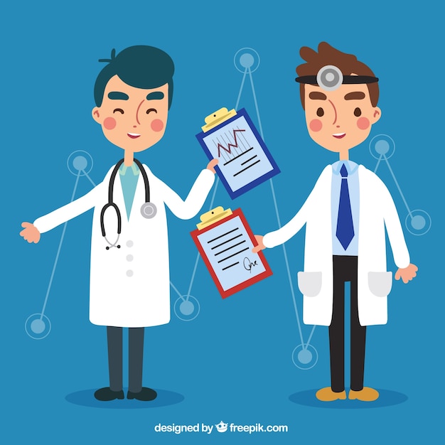 Two doctors with clipboards