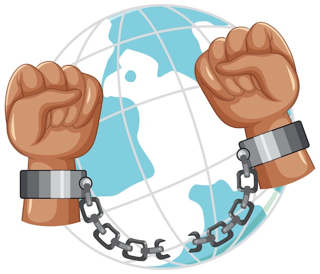 Free Vector two fist hand on chained globe