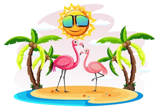 Free vector two flamingos on the island isolated