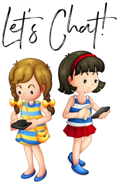 Free Vector two girls chat on phone