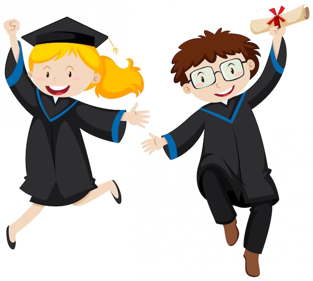 Two graduated students jumping