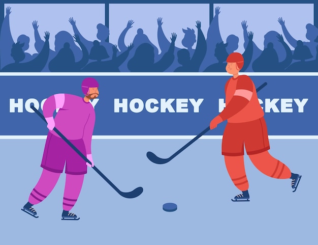 Free Vector two hockey players of different teams fighting for puck