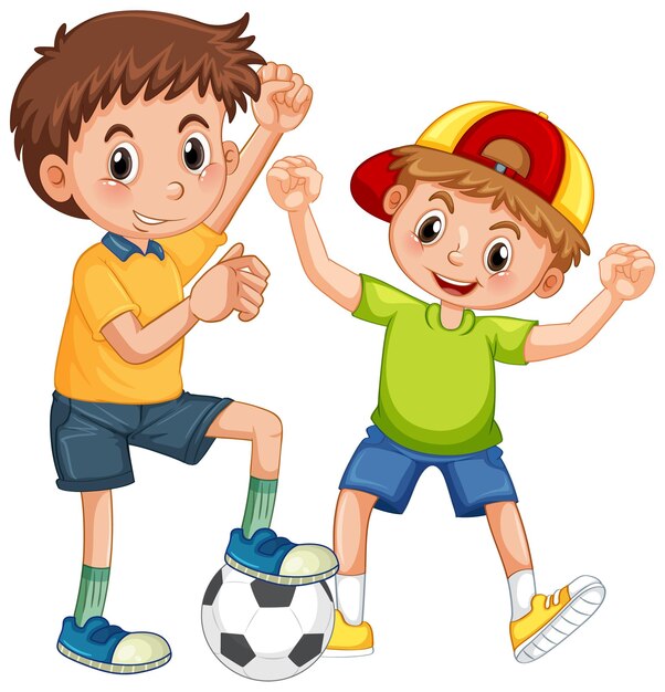 Two kids playing football cartoon character