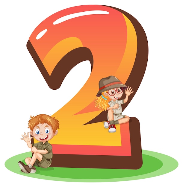 Free Vector two kids with number two cartoon