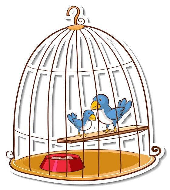 Two little birds in a cage sticker