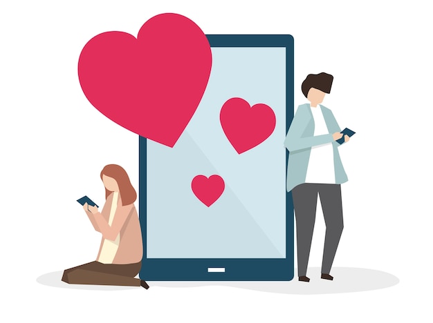 Free Vector two lovers messaging online illustration