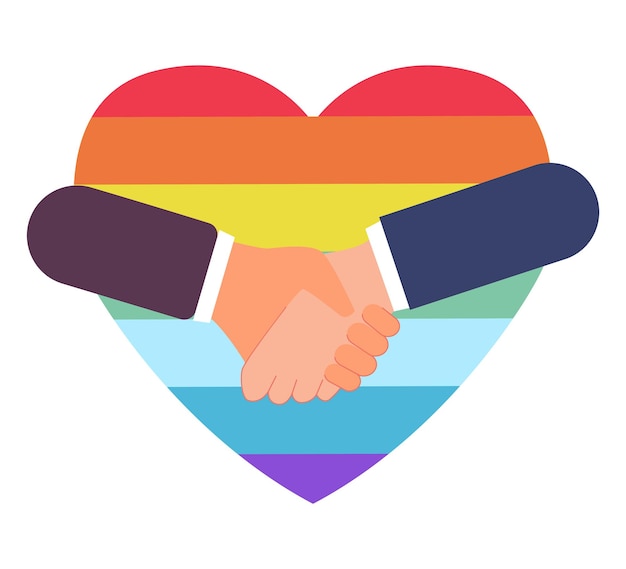 Free Vector two persons holding hands in front of rainbow heart