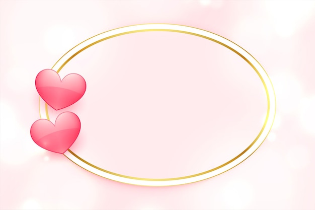 Two pink 3d hearts on golden frame love background