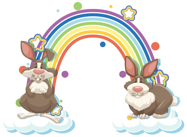 Two rabbits cartoon character with rainbow