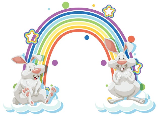 Two rabbits cartoon character with rainbow