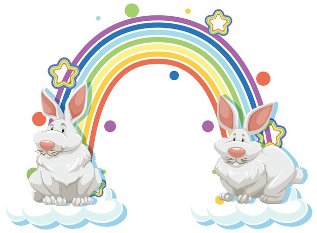 Two rabbits cartoon character with rainbow