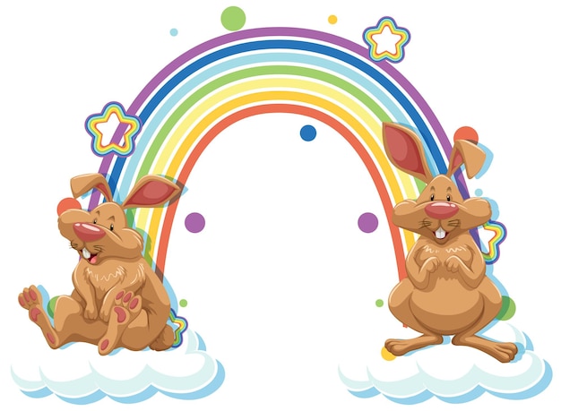 Free Vector two rabbits cartoon character with rainbow