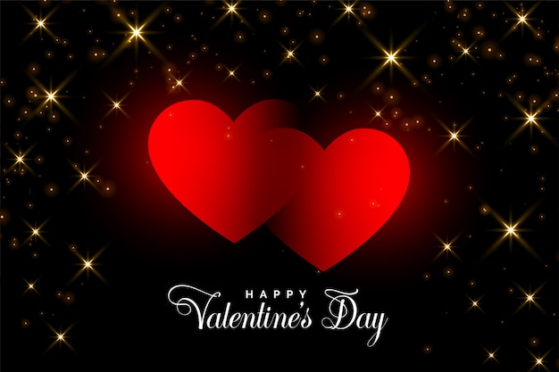 Free Vector two red hearts with golden sparkles valentine 