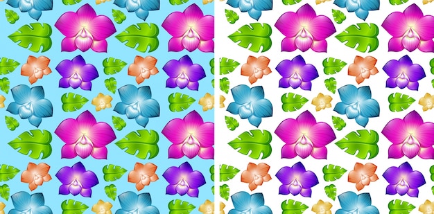 Free Vector two seamless backgrounds with colorful flowers