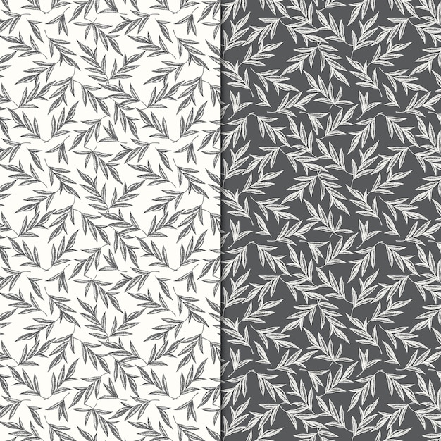 Free Vector two seamless patterns with hand drawn leaves