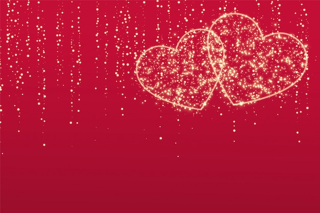 Free Vector two sparkle love hearts on red background