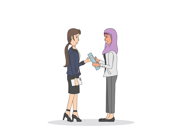 Free Vector two women discussing about work