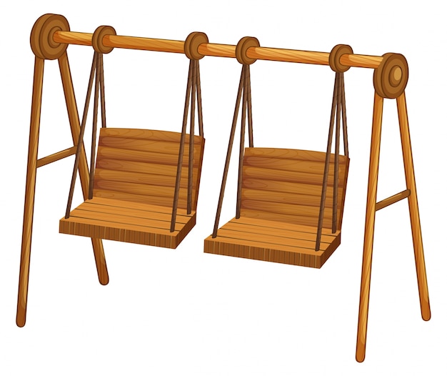 Two wooden swings on white