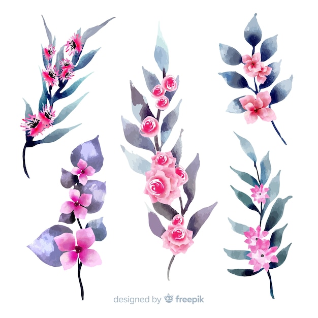 Free Vector types of foliage and flora in pink shades