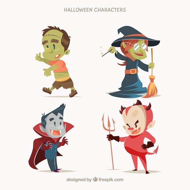 Typical characters of halloween in a cute style