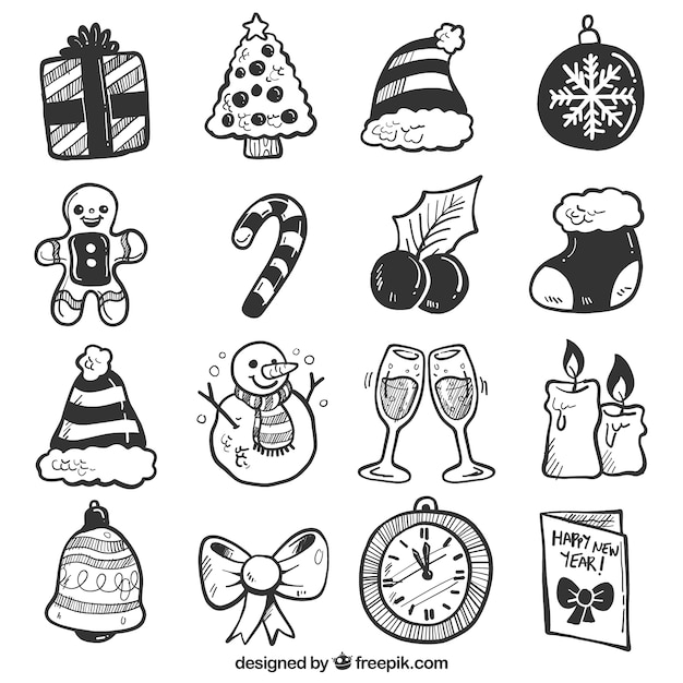 Free Vector typical hand drawn christmas elements 