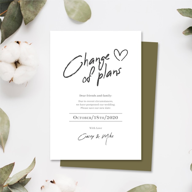 Typographic postponed wedding card