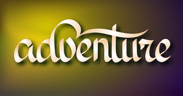 Typographical word template with handwritten stylish Adventure inscription on light illustration