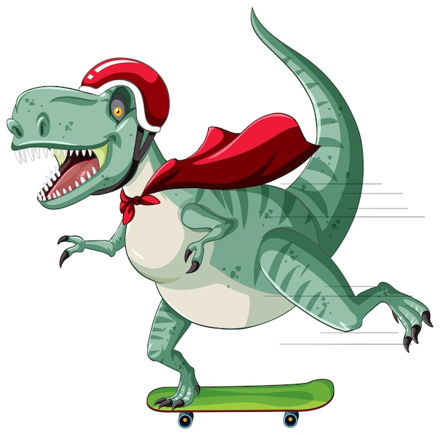 Free Vector tyrannosaurus rex dinosaur on skateboard in cartoon style