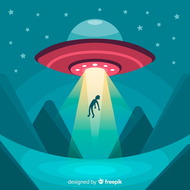 Ufo abduction concept with flat design