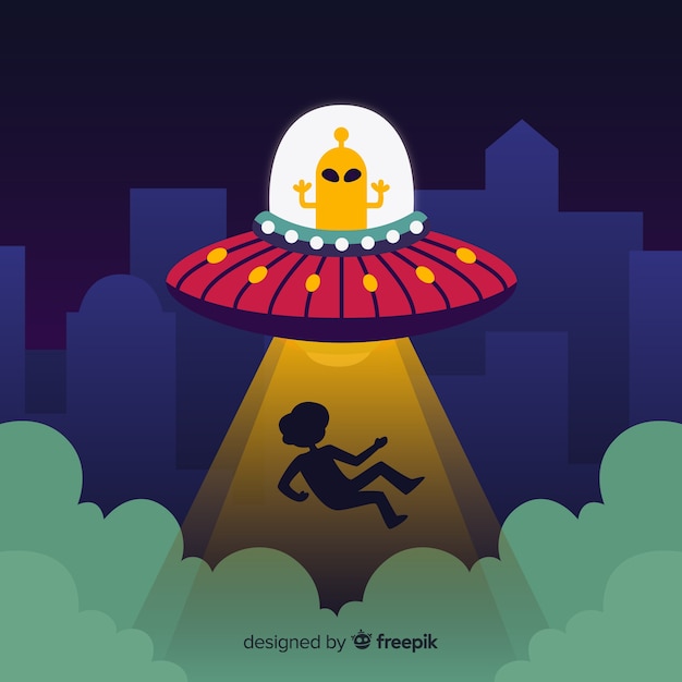 Free Vector ufo abduction concept with flat design