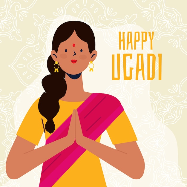 Free Vector ugadi festival with hand drawn style with woman