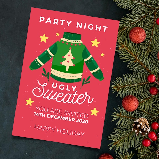 Free Vector ugly sweater party invitation template