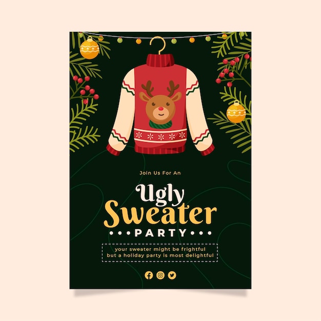 Free Vector ugly sweater party invitation template