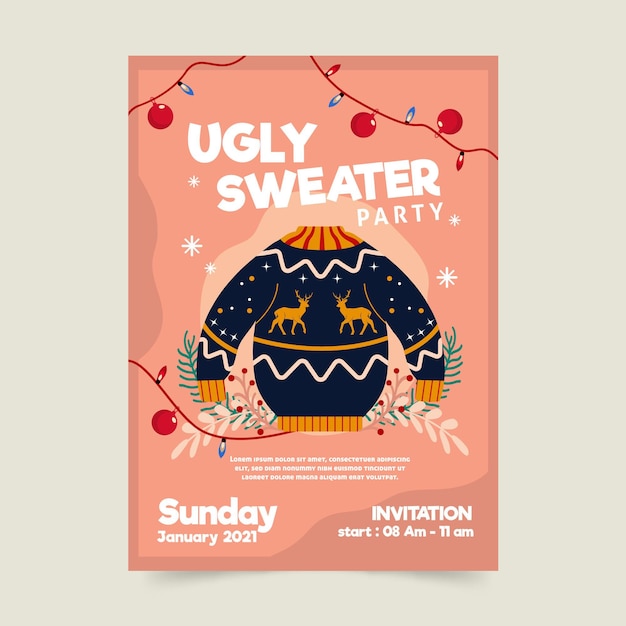 Free Vector ugly sweater party invitation