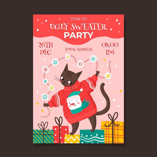 Free Vector ugly sweater party invitation