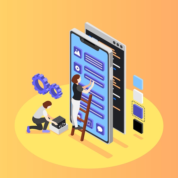 UI And UX Designers Isometric Background