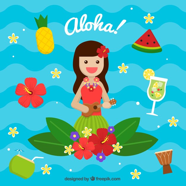 Ukulele girl aloha background