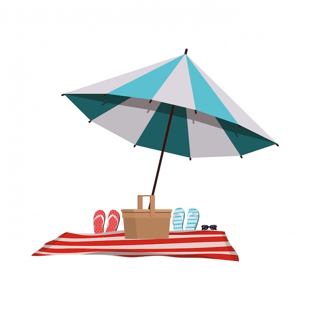 Umbrella striped with beach chair in white