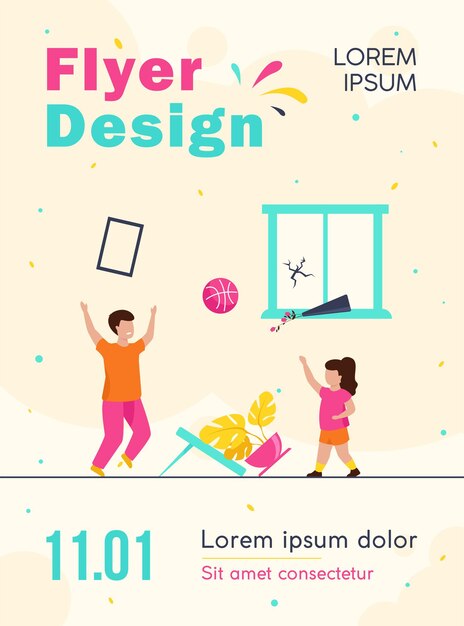 Unattended kids making chaos at home flyer template