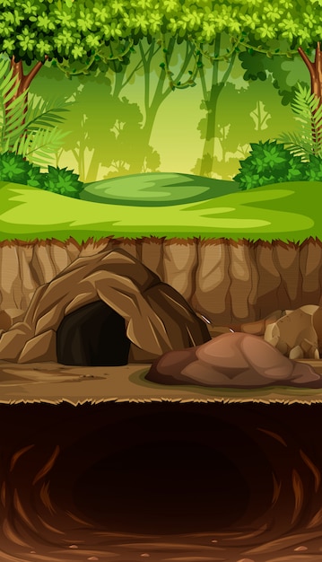 Free Vector underground cave in jungle