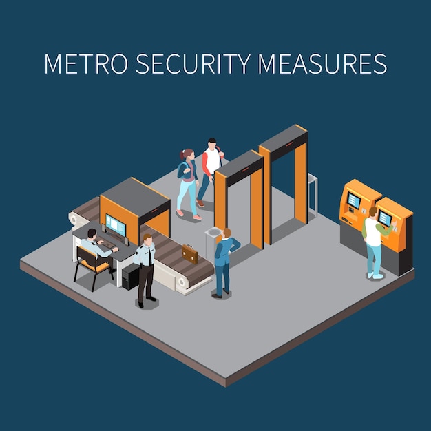 Free Vector underground subway security service metro station access control gates check on passengers flow isometric composition vector illustration