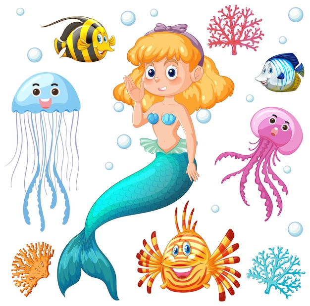 Free vector underwater adventure with mermaid friends