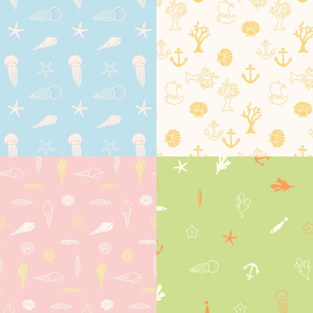 Underwater animals seamless pattern collection vector