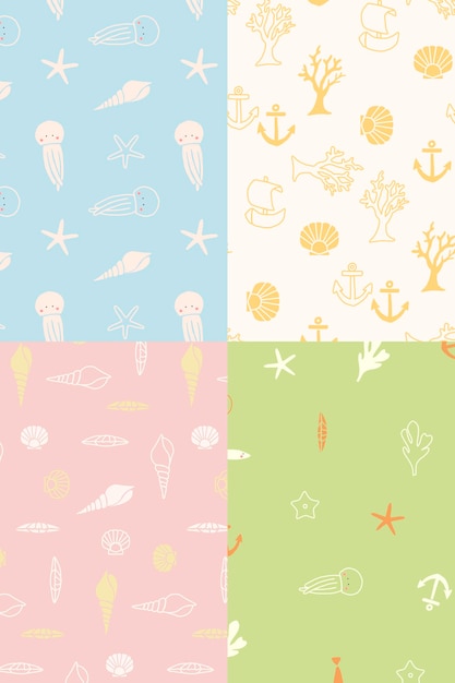 Free Vector underwater animals seamless pattern collection vector