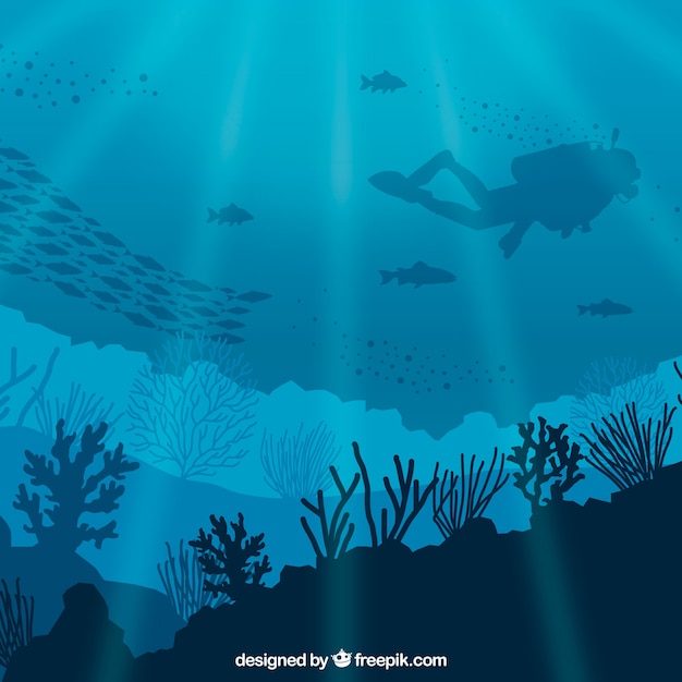 Underwater background with different marine species