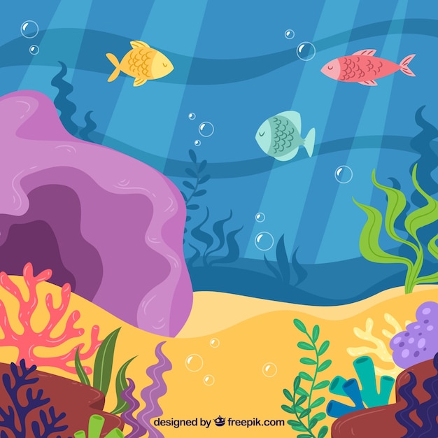 Free Vector underwater background with fishes and seaweeds